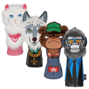 Animal Golf Head Cover with Monkey, Cat, Bear, and Wolf Designs for Driver and Wood Clubs