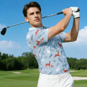 Animal Pattern Golf Clothes GEEDA Summer Men’s Lapel Short Sleeves Golf Polo Shirts Unisex Golf Outfit for Golf Outdoor Sports