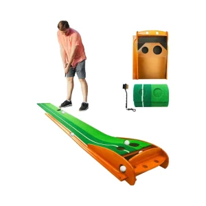 Auto Return Indoor Outdoor Golf Putting Mat Non Slip Base Portable Training Aid Alignment Guide