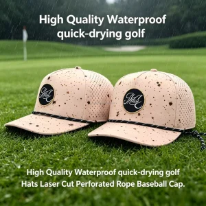 Available Custom 3D Embroidered Logo Golf Hat Breathable Laser Hole Quick Dry Unisex Sports Cap