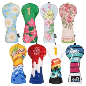 Azalea Summer Beach Golf Accessories Durable PU Leather Custom Golf Headcover Embroidery Golf Driver Head Cover