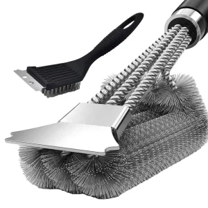 BBQ Grill Brush with Scraper and Small Brush Set Stainless Steel Wire Bristles Kitchen Cleaning Brush for Barbecue Grates Pans