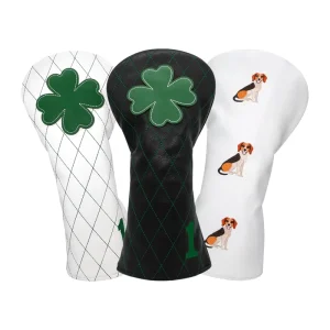 Bespoke Supply Golf Headcovers Embroidered PU Leather Club Protector Waterproof Quilted Lucky Clover Animal Golf Head Covers