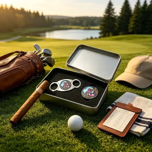 Big Luxury Damascus Stainless Steel New Style Cigar Cutter Set With Back Stop Scissor Bottle Opener Gift Box Golf Ball Marker