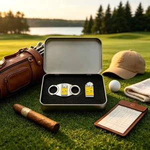 Big Luxury Damascus Stainless Steel New Style Cigar Cutter With Back Stop Scissor Bottle Opener Gift Box Golf Ball Marker