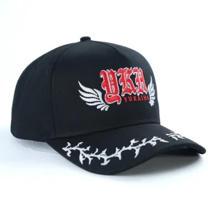 Black Custom Embroidered Logo Brim Golf Caps OEM&ODM Outdoor Structured Adjustable 5-Panel Hats Low Moq