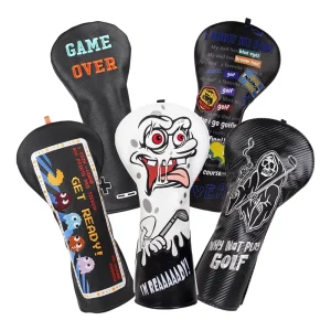 Black Embroidery Golf Accessories Gift PU Leather Luxury Golf Headcover Driver Club Head Cover