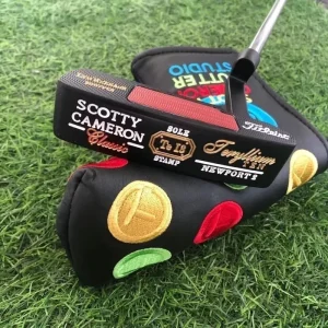Black Gold Alloy Right Handed Rubber Grip Putter Golf Club with Milled Face Blade and Headcover for Unisex
