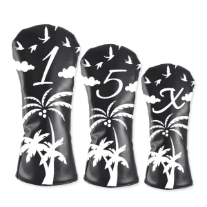 Black Golf Wood Headcovers Custom Logo Print Golf Head Cover for Driver Fairway Hybrid