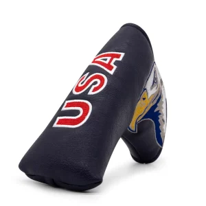 Black Leather Putter Head Cover Embroidery Golf Blade Putter Headcover Magnetic