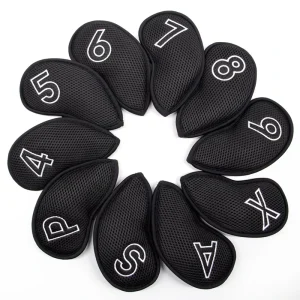 Black Mesh Golf Iron Headcover Set, 10 Pieces, 4-9, P, S, A, X