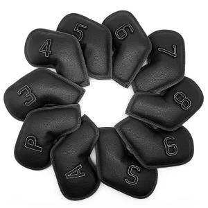 Black Oil Edge PU Leather Golf Iron Headcovers, 11-Piece Set