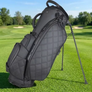 Black PU Leather Lightweight Waterproof Golf Stand Bag with 14-Way Full-Length Divider Top