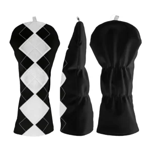 Black White Diamond Golf Headcover Custom Logo Design Driver Headcover Drawstring Golf Head Covers