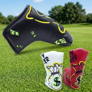 Black White Red PU Golf Mallet Putter Cover US Dollar Money Bag Pattern Embroidery Magnetic Closure Putter Cover
