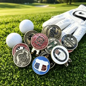 Blank Custom die Struck Engravable Golf Ball Marker 50 Pack Pendant box set Logo Necklace Gold Brass Belt Buckle