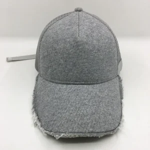 Blank Gray Fringed Hat with Knitted Mesh Baseball Cap Adjustable Back Fastening Cap