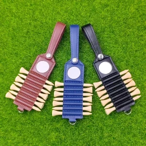 Blank Laserable Artificial Leather Golf Tee Storage Tag with Ball Marker Portable Golf Tee Holder for Men Women Kids Bulk OEM