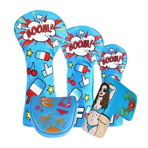 Blue Embroidery Golf Accessories Driver Putter Lab Golf Putter Head Cover Soft PU Golf Clubs Covers
