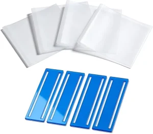 Blue Mahjong Scorecard Holders with Clear Protective Sleeves 4 Sets Plastic Mah Jongg Card Stands & Anti Scratch Card Covers