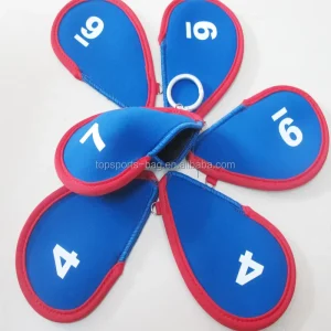 Blue Number Print Neoprene Zippered Golf Club Iron Covers Durable Golf Club Head Covers