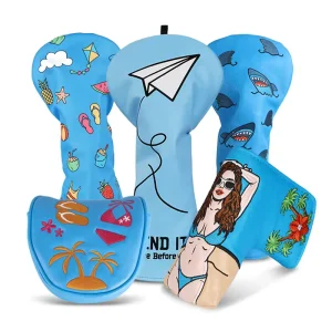 Blue Series PU Leather Golf Accessories Shark Embroidered Logo Leather Golf Headcover Putter
