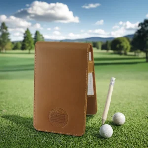 Boshiho Golf Scorecard Holder Custom Crazy Horse Leather Golf Scorecard Yardage Cover Book Holder with Pen & 2 Score Cards