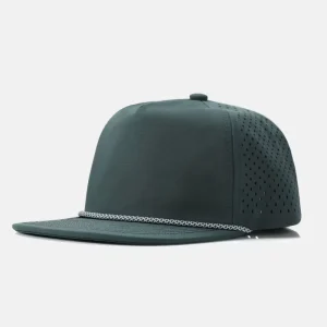 Breathable 5 Panel Flat Brim Baseball Cap With Rope Summer Quick Dry Laser Cut Perforated Snapback Cap