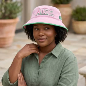 Breathable Cotton Pink Green Greek Sorority Style Reversible Summer Casual Outdoor Bucket Hat