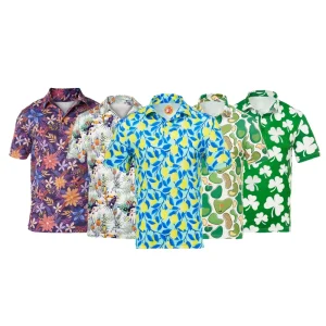 Breathable Golf Clothing Summer Casual Short Sleeve Men Oversized Pattern Print Golf Polo Shirts Custom Logo