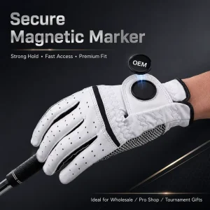 Breathable Sheepskin Golf Gloves Men Left Hand Perforated Soft Lambskin Leather Golf Glove Comfortable Fit Magnetic Marker
