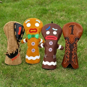 Brown Gingerbread Man Golf Accessories Gift Mens Golf Driver Head Cover PU Leather Driver Golf Headcover Portable