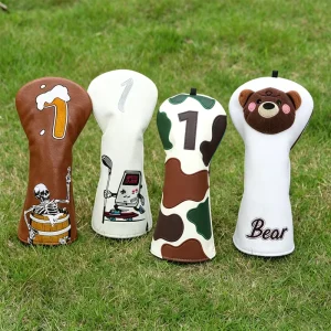 Brown PU Leather Golf Accessories Gift Embroidery Golf Headcover Camouflage Driver Golf Club Cover