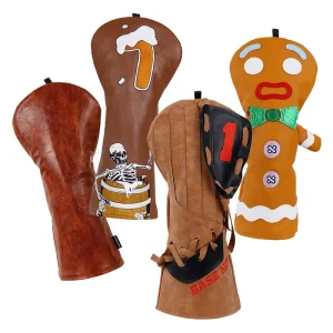 Brown Series Embroidered Golf Headcovers Golf Accessories PU Leather Golf Driver Head Cover