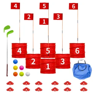 Bucketgolf 6 Hole Backyard Golf Game for All Ages and Levels Adults Kids Families Schools Yards Parks