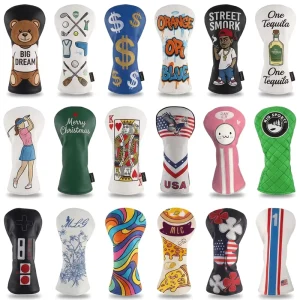 Bulk PU Eco Friendly Golf Driver Head Covers 1 3 5 Wood Design Custom Made Embroidery & Printing Logo Elastic Closure