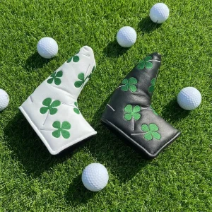 Bulk PU Leather Blade Putter Headcover Magic Tape Closure Four leaf Clover Embroidery Durable Golf Club Protector