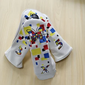 Butterfly Geometric Color Block PU Leather Waterproof Magnetic Closure Golf Driver Fairway Hybrid Head Covers