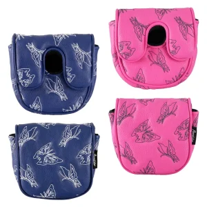 Butterfly Pattern Putter Cover Premium Embroidery Logo Center Shafted Headcover With Magnetic Enclosure in Spot