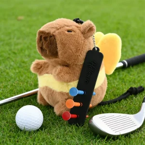 Cartoon Capybara Golf Ball Tee Pouch Handheld Hangable Organizer 2 Balls Brown Mini Drawstring Closure Cute Plush Doll Bag Golf