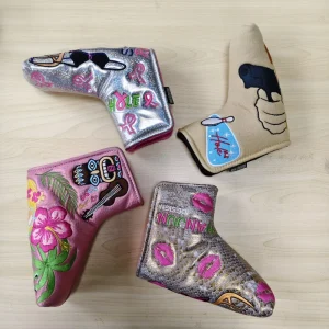 Cartoon Embroidery PU Waterproof Golf Putter Headcover Elastic Self-Fixing Magnetic Closure Funny Pattern Custom Cover