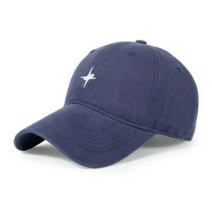 Casquette Baseball a Bord Courbe 6 Panneaux Bleu Marine Coton Lave Brodee Etoile Collection Quotidienne Usine BSCI Gros Stock