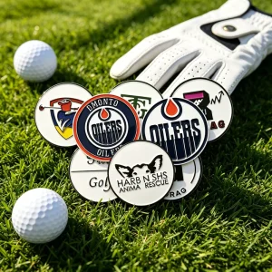 Challenge Coin Customizable Metal 3d Hair tie Bracelet With Golf Ball Line Marker Template Alignment Tool 25mm for Engraving