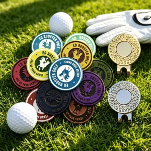 Chinese new Year Gold Golf Ball Pendant Marker Necklace With Custom Design Wood moq 100 Template Alignment Tool