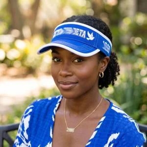Classic Modern Greek Hollow Top Curved Brim Sun Blocking Resort Vacation Blue White Sorority Style Sun Hat