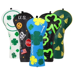 Clover Crocodile Skin Golf Head Covers Embroidery Driver Golf Headcovers In Stock Waterproof Golf Accessories