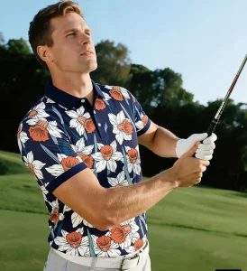 Colorful Floral Print Golf Polo Shirt Unisex UV Resistant Moisture Wicking Golf Clothes Short Sleeve Summer Sportswear