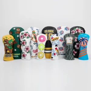 Colorful Printed Customizable PU Leather Golf Wood Headcovers with Soft Plush Lining