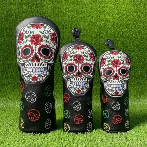 Colorful Sugar Skull Golf Club Headcover #1 #3&5 #UT Golf Wood Driver PU Leather Golf Head Covers