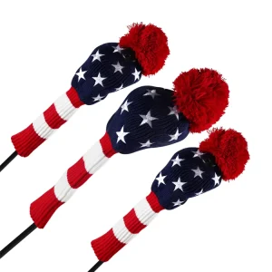 Colorful Waterproof PU Leather Knitted Golf Driver Head Cover Protective Magnetic Closure 3D Embroidery PMT Brand Custom